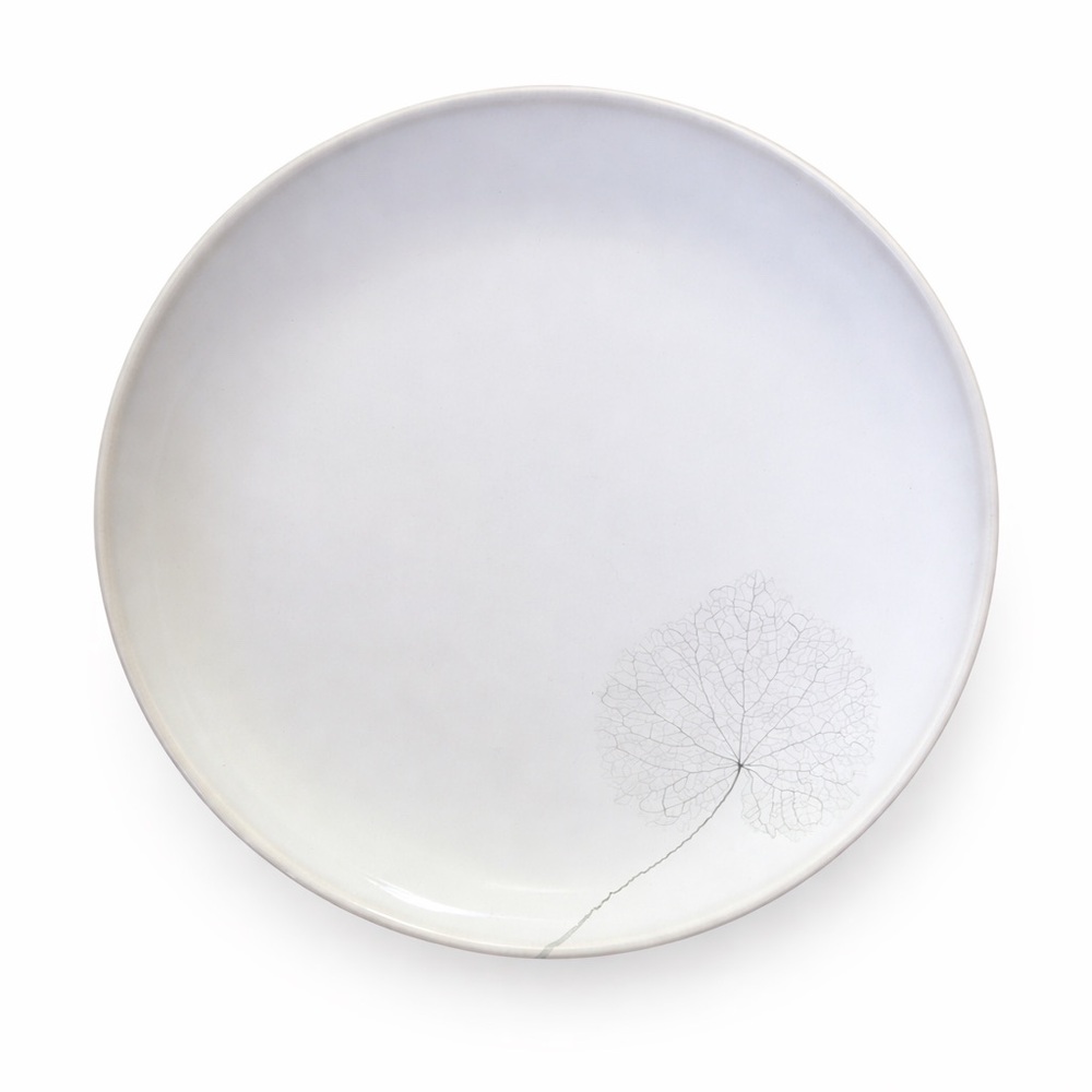Set of 4 Mottahedeh Silk Leaf Dinner Plates 10.5" Filigree NWT White Ombre Glaze